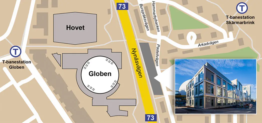 Montage av kartvy över Pastellvängen och en bild på fastigheten